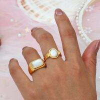 Square Oval Opal Women Rings Waterproof Titanium Steel Natural Shell Mother Of Pearl Ladies Stone Golden Anillos Mujer Wholesale