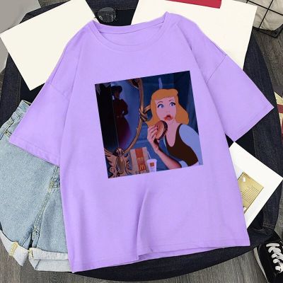 Disney Princess Spoof Print T-Shirt Esttica Purple Tops T-Shirt 2022 New Fashion Summer Y2K Gildan