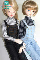 BJD accessories 43cm 14 BJD MSD doll clothes fashion Striped t-shirt and denim Bib pants