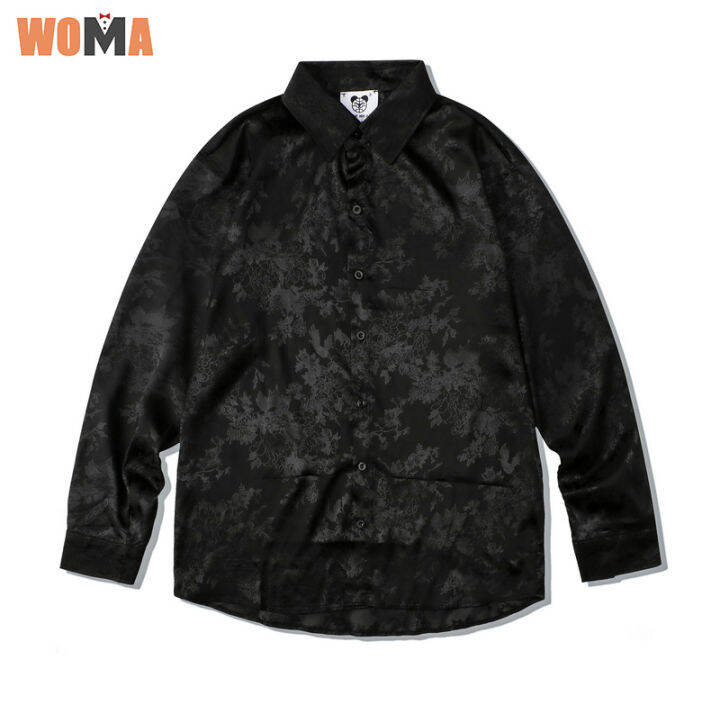 woma-เสื้อพิมพ์ลายแขนยาวของผู้ชาย-เสื้อลำลองปกหลวมเสื้อเชิ้ตผู้ชายหล่อเสื้อเสื้อกันหนาวถักสีทึบกลางย้อนยุคเสื้อคอปกพิมพ์ลายสามมิติ