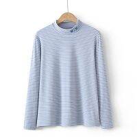 【มีไซส์ใหญ่】Plus Size XL-4XL Womens Striped Shirts Oversized Stand Collar Stretchable Vintage Embroidery Tops