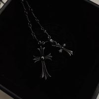 [COD]Full Diamond Double Cross สร้อยคอ Vintage Men Women Clavicle Chain Christmas Gift