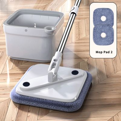 Joybos Spin Mop with Bucket Hand Free Mop with Bucket and Squeeze Flat Floor Microfiber Easy to Drain Home Cleaning Mops