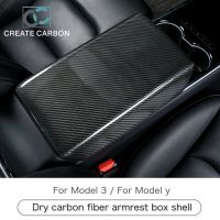 Carbon Fiber Center Console Cover Armrest Protector For Tesla Model 3 Model Y Center Armrest Box Cover Sticker Interior Parts