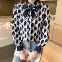 ◈㍿ France style New elegant office ladies printing shirts 2022 Spring Summer Women 39;s Blouses Long Sleeve Shirts Tops Blusas Mujer