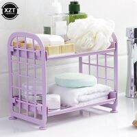 Double Layer Hollow Shelf Skin Care Storage Shelf Plastic Cosmetics Desktop Finishing Bathroom Organizer Storage Rack 2 Tier Bathroom Counter Storage