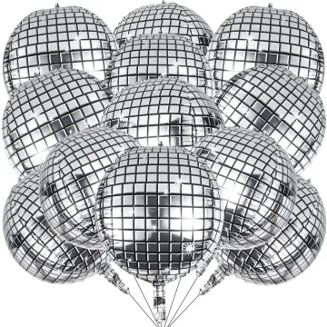 6 Pack Large Disco Balloons for 70s Disco Party Decorations, 4D Large 22  Inch Round Metallic Silver Disco Foil Balloons for Disco Birthday Party