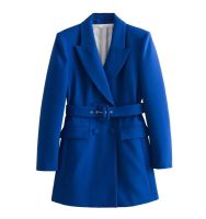 European and American style 2023 autumn new womens design slim versatile belt-trimmed long suit jacket 8165462