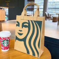 FDHT ถุงกาแฟ กระเป๋าผ้าใบ Starbucks กระเป๋าสำหรับคุณแม่ พิมพ์ออกมาแล้ว กระเป๋ากระดาษคราฟท์ น่ารักน่ารักๆ สไตล์เกาหลีแบบ กระเป๋าถือผ้าใบแคนวาส ถุงช้อปปิ้งถุง