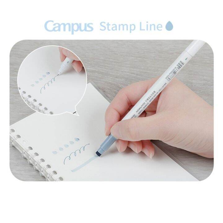 6colors-japan-kokuyo-campus-stamp-line-marker-double-tip-highlighter-with-stamp-student-cute-pens