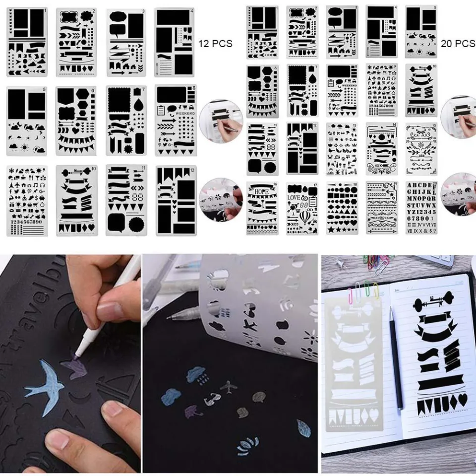 20 Pcs Bullet Journal Stencil Plastic Planner Set for DIY Drawing