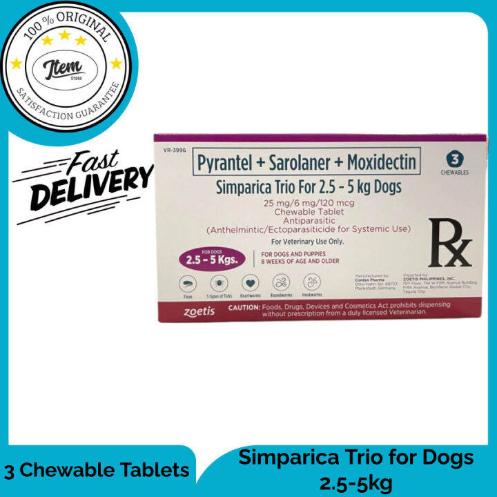 SIMPARICA TRIO FOR DOGS 2.5-5KG 3 CHEWABLE TABLETS | Lazada PH