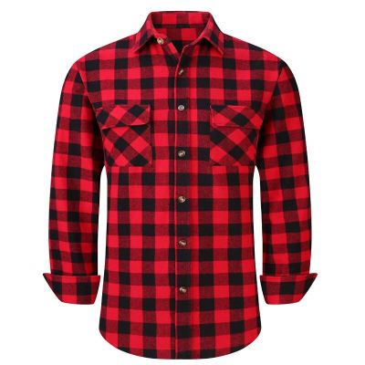 HOT11★Heavy Flannel Plaid Long Sleeve Cal Shirt For Men Regular Fit 100% Cotton High Quality Double Pocket Design USA Size S To 5XL