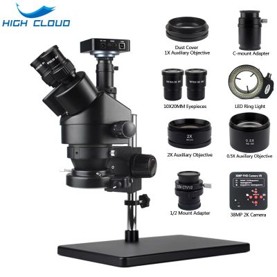 3.5X-90X Continuous Zoom Stereo Trinocular Microscope + 0.5X 2X Auxiliary Objective Lens 38mp 2K HDMI Digital Microscope Camera