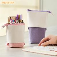 ▬☃ Creative Retractable pencil case school stationery Storage bag Kawaii Solid color Pen case cute pen holder gifts for kid pen bag