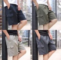 กางเกงขาสั้นลำลองผ้า cotton กางเกงขาสั้นมีกระเป๋าข้างกาวเกงเอวยืดขาสั้น สีพื้น ไซส์ XL-5XL