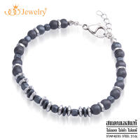 555jewelry  สร้อยข้อมือหินนำโชค สายโซ่สแตนเลส สตีล ประดับด้วยหินโอนิกซ์ (Onyx) รุ่น 555-BR027 - สร้อยข้อมือแฟชั่น สร้อยข้อมือผู้ชาย สร้อยข้อมือสแตนเลส (BOX-BR2)