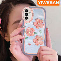 Jlingji A54ปลอกสำหรับ Samsung 5G เคสมุกแวววาวดอกไม้สีชมพูส้มขอบสีเคสมือถือกันกระแทกแบบใสนิ่มเคสโทรศัพท์ปกป้องทนทานต่อรอยขีดข่วน