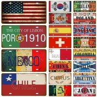 ฝรั่งเศสรัสเซียสเปนป้ายโลหะเยอรมนี USA Country Flag ป้ายทะเบียน Wall Home Restaurant Craft Bar Decor