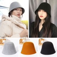 หมวกชาวประมงขนสัตว์รูประฆังสำหรับผู้หญิงหมวกปานามา Topi Bucket จากสีทึบซวนลำลอง