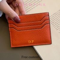 Dompet Pria Wanita Kulit Sapi Mini Inisial Kustom Tempat Kartu Kredit Ritsleting Kulit Asli Dompet Huruf Personalisasi DIY Mewah Portabel