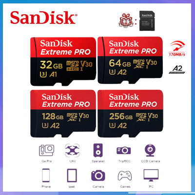 SanDisk Extreme Pro micro sd card A2 เมมของแท้ 128gb ความเร็ว 170MB/s ความจุ 32GB 64GB 128GB 256GB sdการ์ดแท้ เมมโมรี่การ์ด memory card การ์ดหน่วยความจำ sd card แซนดิส sd card แมมโมรี่การ์ด sd การ์ด เมมโมรี่การ์ดโทรศัพท์