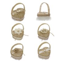 Flower Basket Ring Box Romantic Burlap Bow Wedding Ring Storage Holder Handmade Jewellery Organizer Case for Wedding Ceremony