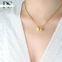 จี้ของขวัญประเภทเครื่องประดับสร้อยคอโซ่ลูกปัดสีทอง18K สำหรับผู้หญิงหญิงสาวหน้ายิ้มสง่างาม