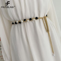 Pearls Beaded Women Waist Chain Belt Korean Style Simple Metal Chain Belt Coat Dress Decoration All-match Belt