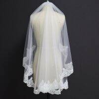 New Short Lace Wedding Veil with Comb 1 Meter Elegant Bridal Veil White Ivory One Layer Partial Lace Veil Hair Accessories