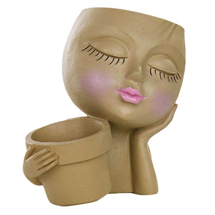 1-piece-face-planter-pot-double-flower-pots-cute-lady-face-plant-pot-with-drainage-hole