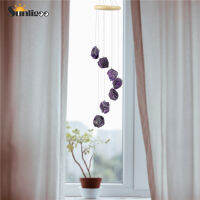 Sunligo ดิบอัญมณีกระดิ่งลมกษัตริย์เฮวานังธรรมชาติคริสตัลอเมทิส windchime บ้านสวนผนังห้องแขวนเครื่องประดับคอร์ก