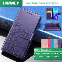 HANNEY สำหรับ OPPO Realme 10 7 8 Pro 5 5 5S 5i 6i 7i 8i 9i C55 C53 C33 C31เคสแบบพับปิดได้ C20 C21 C21Y C11 C15 C12 C25 C35เคสโทรศัพท์หนัง PU หรูหราลายดอกโคลเวอร์สี่แฉกสไตล์แฟชั่นกันกระแทกการป้องกันเต็มรูปแบบด้วย SD-SYC ขาตั้งที่ใส่บัตรกระเป๋าเงิน