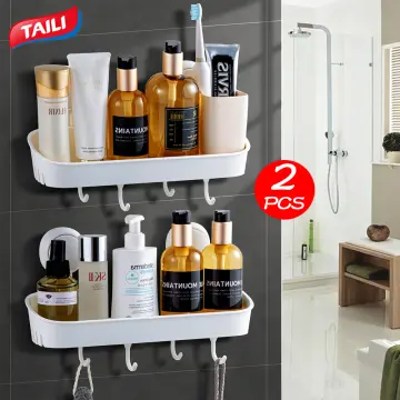 TAILI Suction Shower Caddy With 4 Hooks, Bathroom Shower Basket Wall  Mounted Shower Organizer for Shampoo, Body Wash,Conditioner, Plastic Shower  Rack