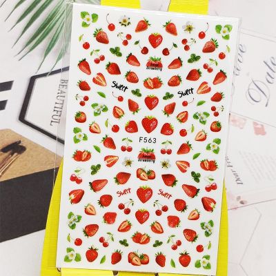 3D Nail Sticker Decals Strawberry Cherry Design Nail Art Decorations Stickers Sliders Manicure Accessories Nails Decoraciones