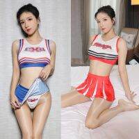 3Pcs/Set Sexy Lingerie Cheerleading Uniform For Women Mini Skirt Top Underwear High Elastic Clubwear Cosplay Halloween Costume