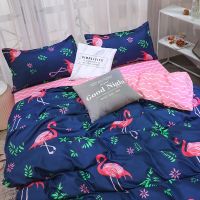 ﹉♛♛ Pink and Blue Flamingo Printed Bedding Set Floral Fashion High Quality Quilt Cover Single Queen Full Bed Sheets For Girls Kids