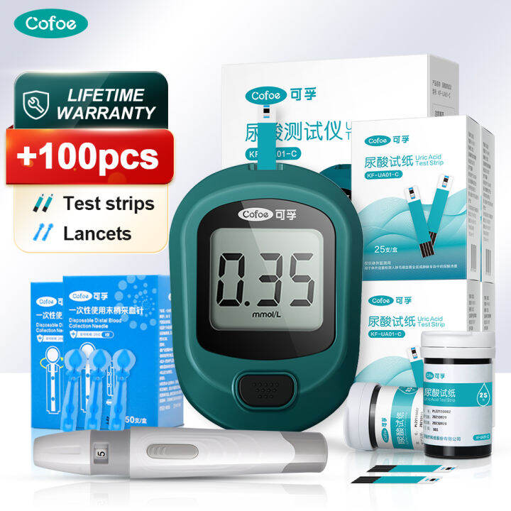 cofoe-uric-acid-test-monitor-ชุดเต็ม100pcs-uric-strips-100pcs-lancets-gout-uric-acid-meter-ua-test-kit