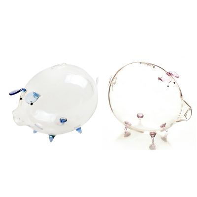 2Pcs Pig Piggy Bank Money Boxes Coin Saving Box Cute Transparent Glass Souvenir Birthday Gift for Children Kids - Blue &amp; Pink