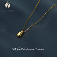 VITICEN Real 18k Gold Womens Necklace Water Drop Pendant Au750 Simple Fashion Necklace Valentines Day Gift Exquisite Jewelry