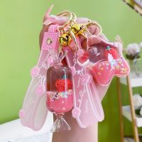 Floating Sequins Fruit Strawberry Acrylic Pentagram Rocket Keyring Liquid Oil Quicksand Bottle Keychain Women Bag Pendant Gift