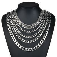 3-11mm Mens Curb Chain Necklace Silver Color Stainless Steel Curb Cuban Link Long Chain for Unisex Men Punk Classic Jewelry Fashion Chain Necklaces