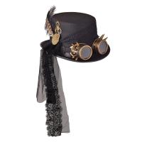 Black Steampunk Top Hat Cosplay Women Men Punk Top Hats With Goggles Performance Stage Magic Head Wear Halloween Party Hats