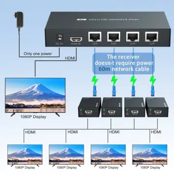 MYPIN HDMI Extender 1080P@60HZ 1x2 Splitter Device Over CAT6/6A/7/8 Cable,  Transmission up to 40m/131ft with Loop-Out Local Display,Support IR Remote