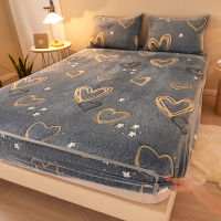 Warm Flannel Elastic Fitted Sheet Mattress Protector Cover Cartoon Print Plush Super Soft Cozy Bed Cover Bedspread On The Bed