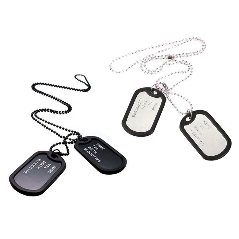 Characteristic Men's Tactical Style Black 2 Dog Tags Chain Pendant Necklace 