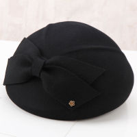 Lady Fedoras Wool Cap Woman Woolen Bowtie Cap Autumn Winter Beret Hat Bowler Hat Pumpkin Hat Dome Cap B-8924