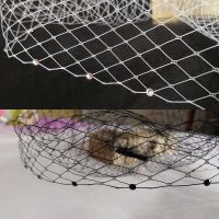 ；【‘；- White Black Birdcage Veil Net Blusher Veil Pearls Elegant Wedding Accessories For Bride Girls One Layer Beaded Womens