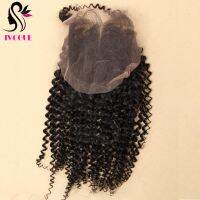 4*4 Afro Kinky Curly Human Hair Lace Closure With Baby Hair Indian Human Hair Extension Closure Free Middle Part สีดำธรรมชาติ