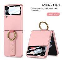 KISSCASE กรอบ Samsung Galaxy Z Flip 5 4 3เคสบางพิเศษตัวยึดแหวนโลหะสายรัดข้อมือผิวด้านฟิล์มกระจกกันกระแทก